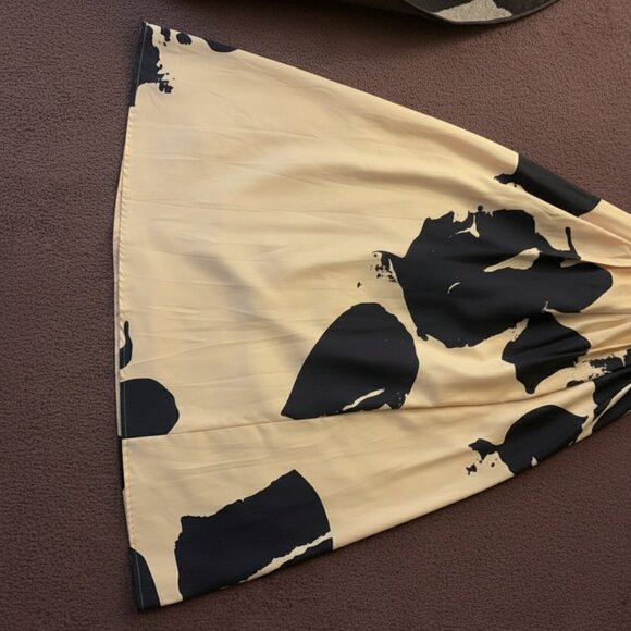 Celmia Collection Abstract A-Line Maxi Skirt Yellow & Black Flowy High Waist - Picture 2 of 2